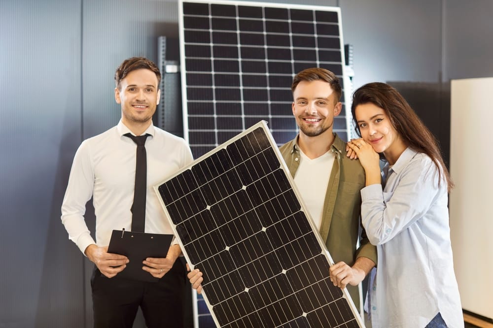 Energy consultant discussing solar solutions with a client in an Ahmedabad office